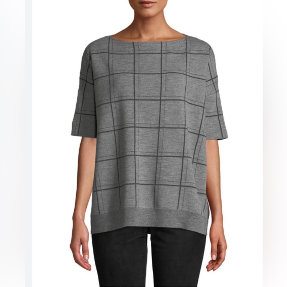 Lafayette 148 100% Fine Gauge Merino Wool Jacquard Boat Neck Sweater Bead Small